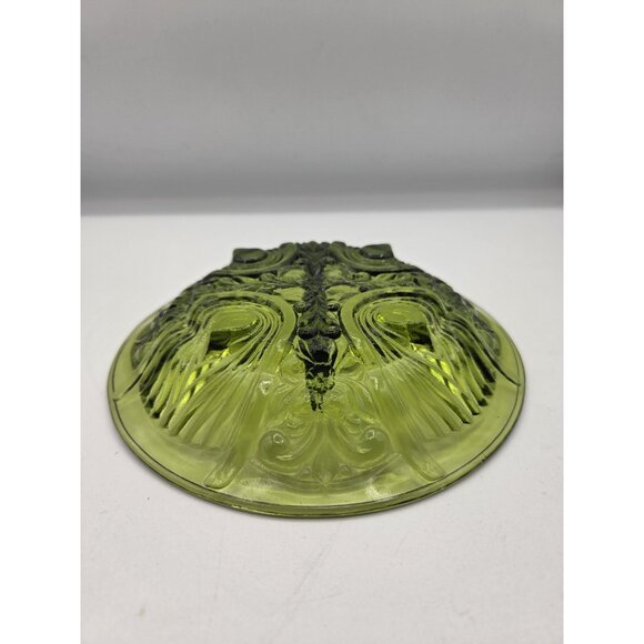 Vintage Indiana Glass Killarney Avocado Green 8" Divided Relish Dish Handle - Picture 7 of 10